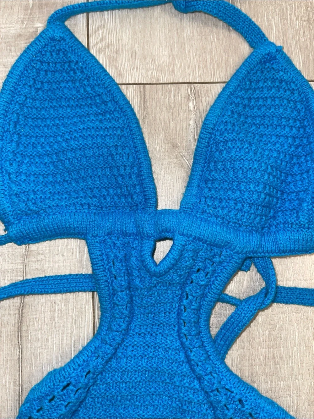 Blue crochet mini dress with size cutout detail size XS never worn!